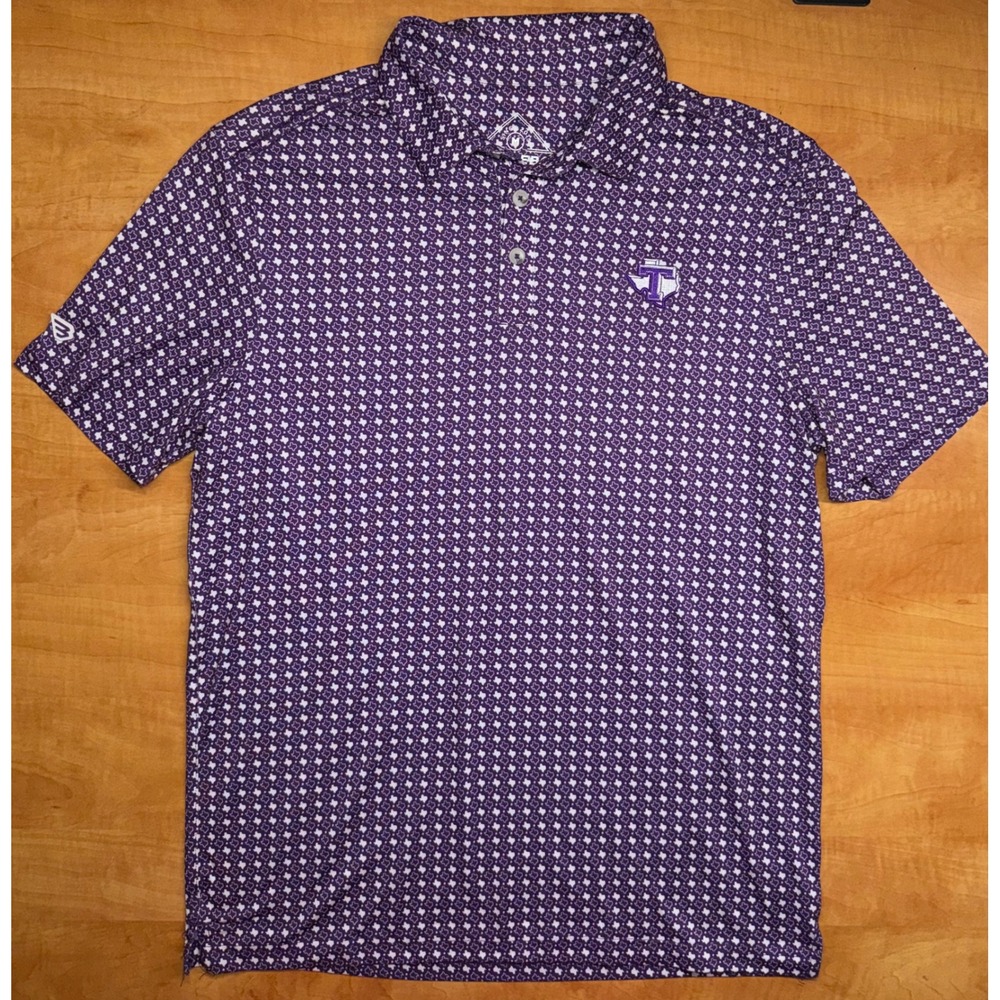 Burlebo Mens Tarleton State Texas Print Performance Polo Shirt Purple M